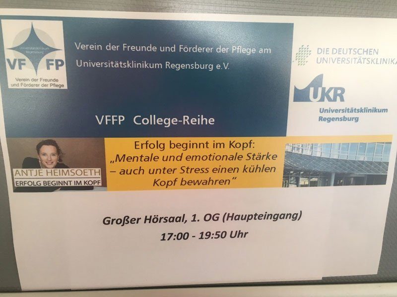 Antje Heimsoeth hält Vortrag „Unter Stress einen kühlen Kopf bewahren“ am Universitätsklinikum Regensburg